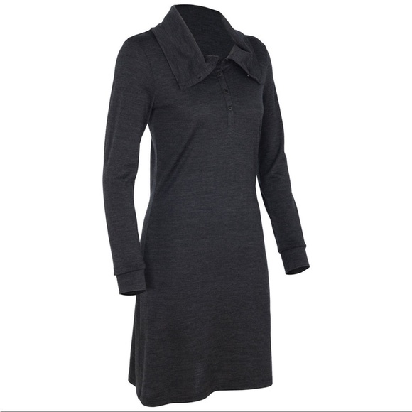 Icebreaker Ariana merino wool dress heather grey S long sleeve collar cowl - Picture 2 of 9